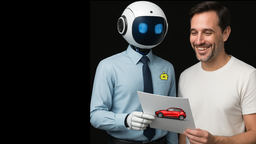 צ'אטבוט חכם מבוסס AI מציג ללקוח תמונה של רכב בייעוץ טרייד אין